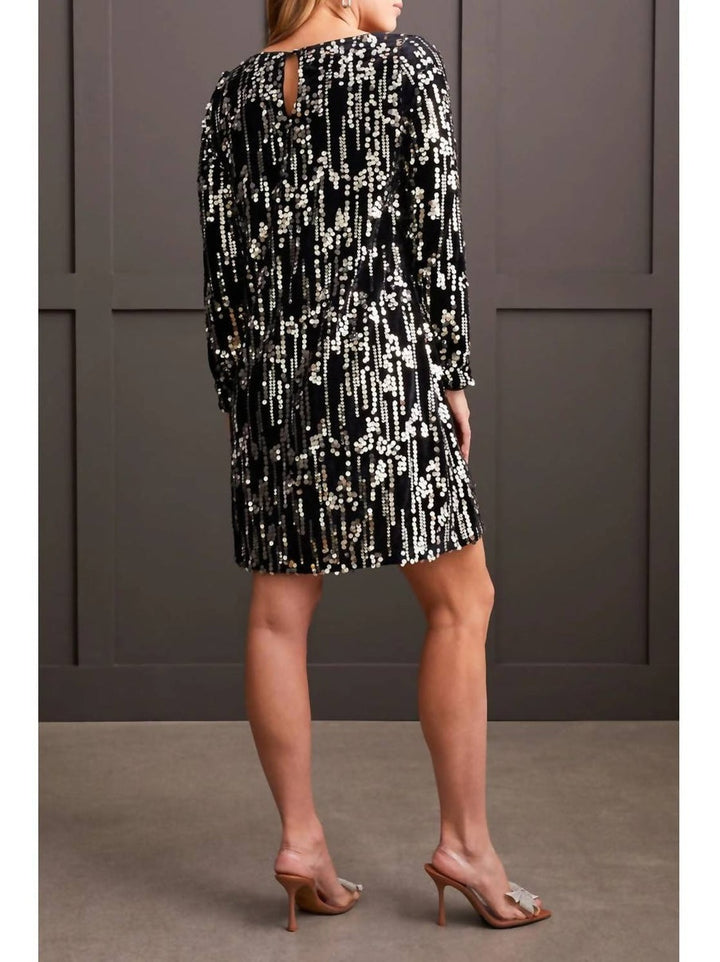 Tribal Long Sleeve Sequin Dress - Silver