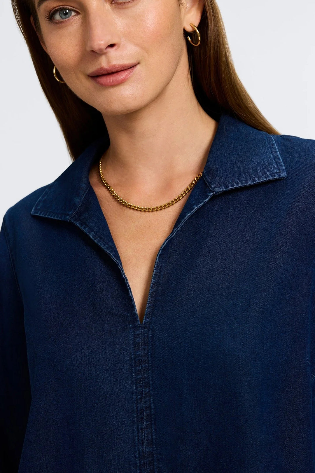 Foxcroft Agnes 3/4 Sleeve Popover Shirt - Dark Wash