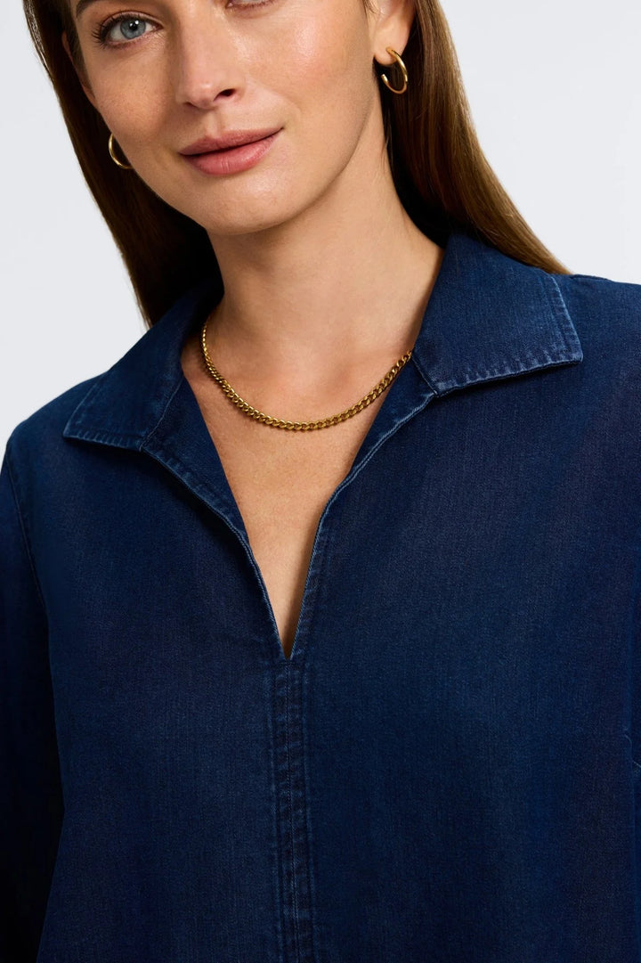 Foxcroft Agnes 3/4 Sleeve Popover Shirt - Dark Wash