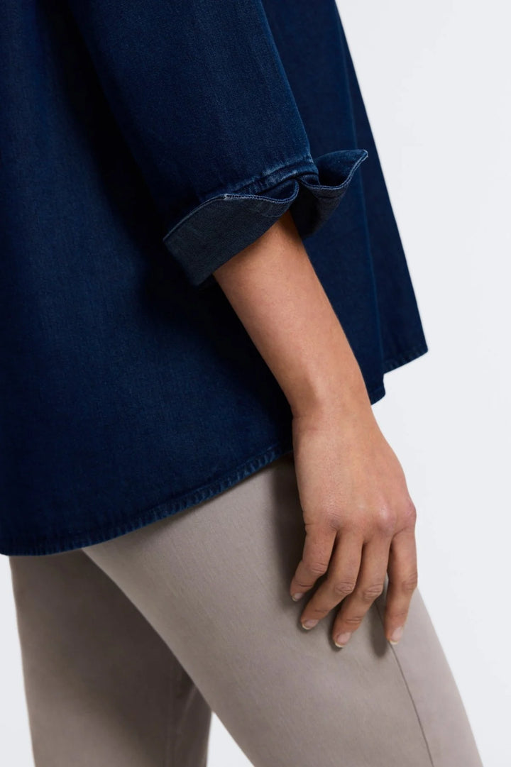 Foxcroft Agnes 3/4 Sleeve Popover Shirt - Dark Wash