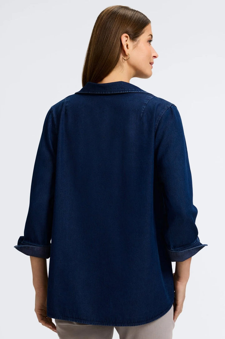 Foxcroft Agnes 3/4 Sleeve Popover Shirt - Dark Wash