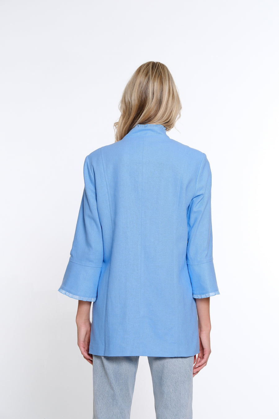 Multiples Linen Ruffle Jacket- Cornflower