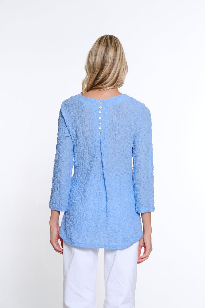 Multiples Crinkle Scoop Neck Top- Cornflower
