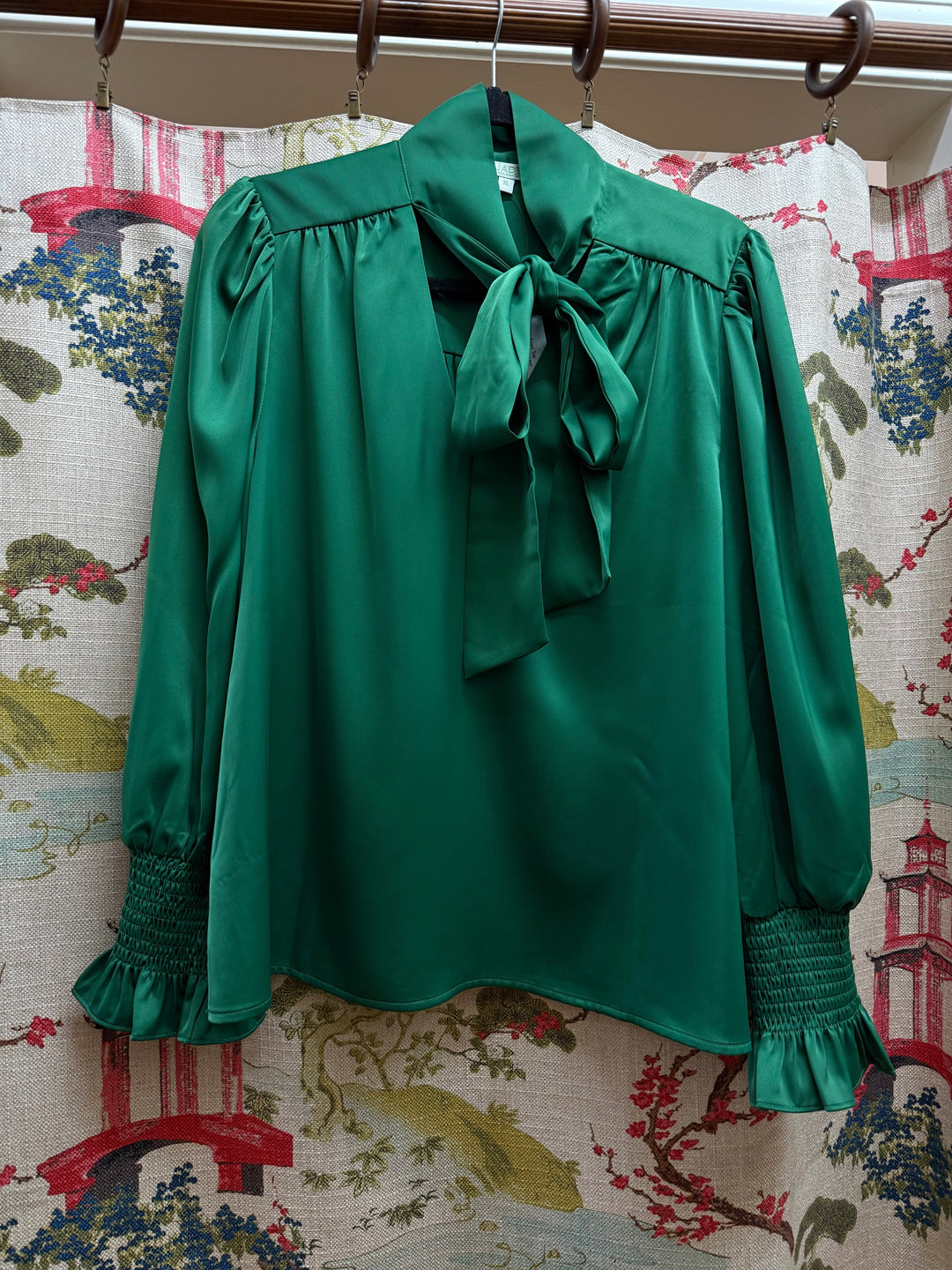 Jade Silk Tie Front Top