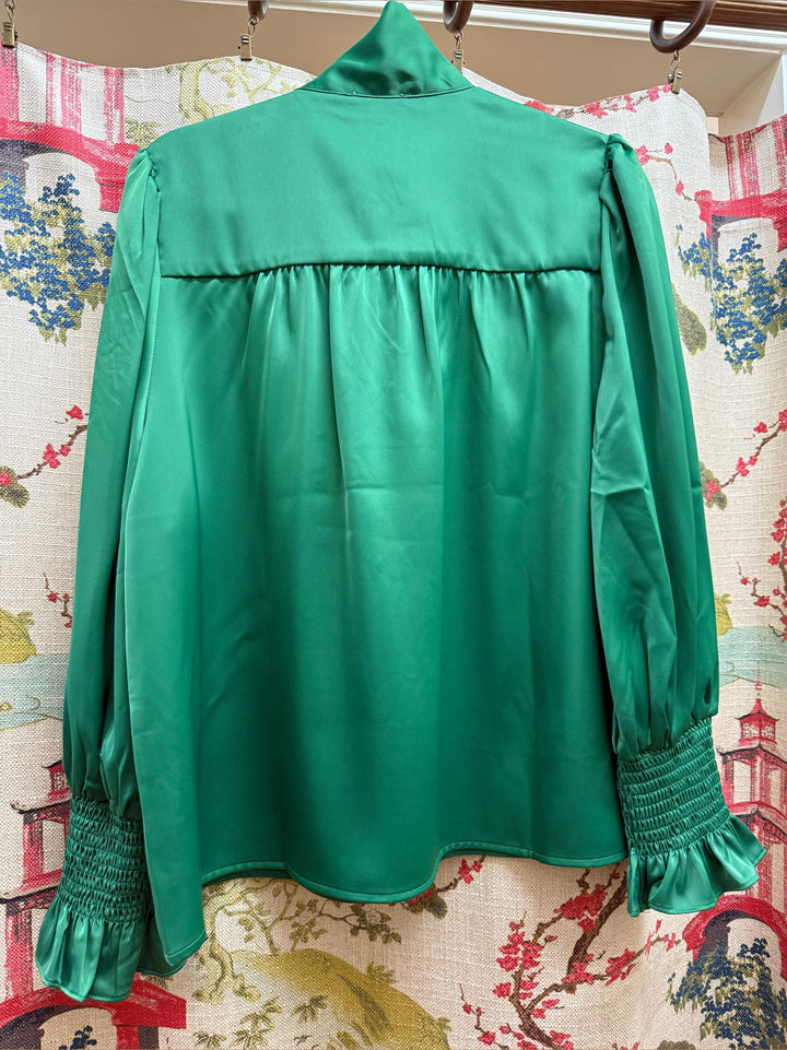 Jade Silk Tie Front Top