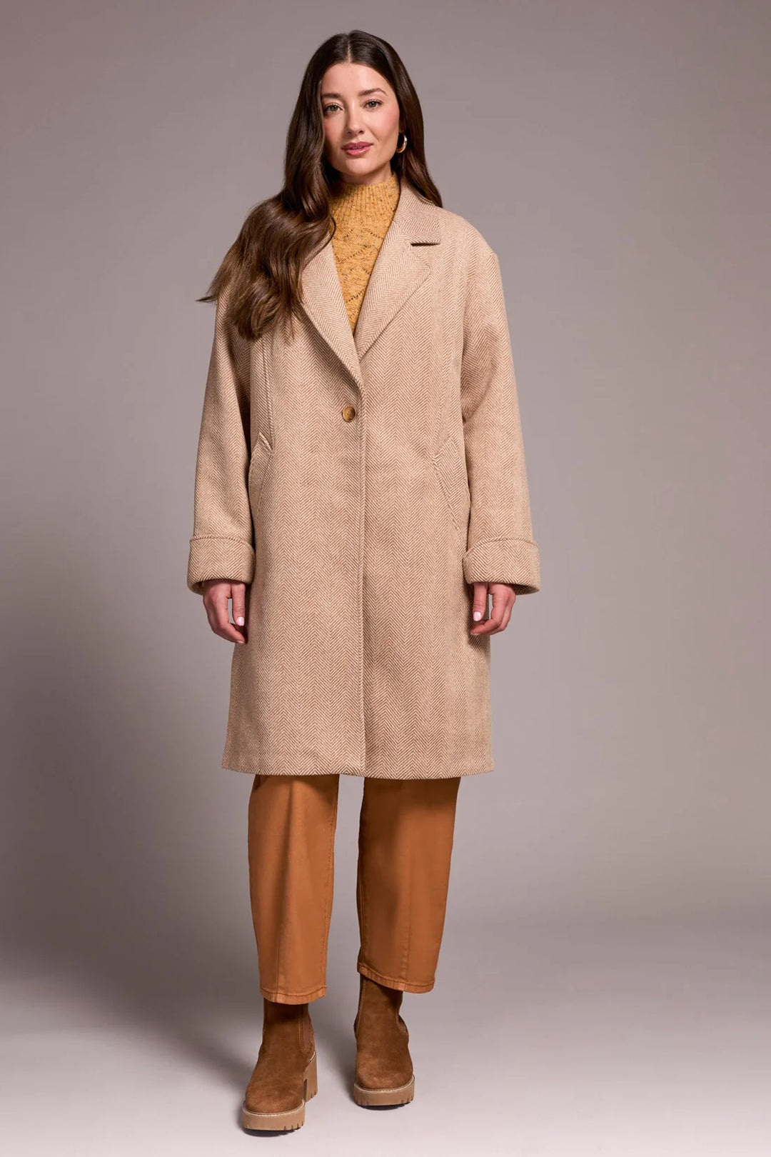 Tribal Button Front Car Coat - Biscotti