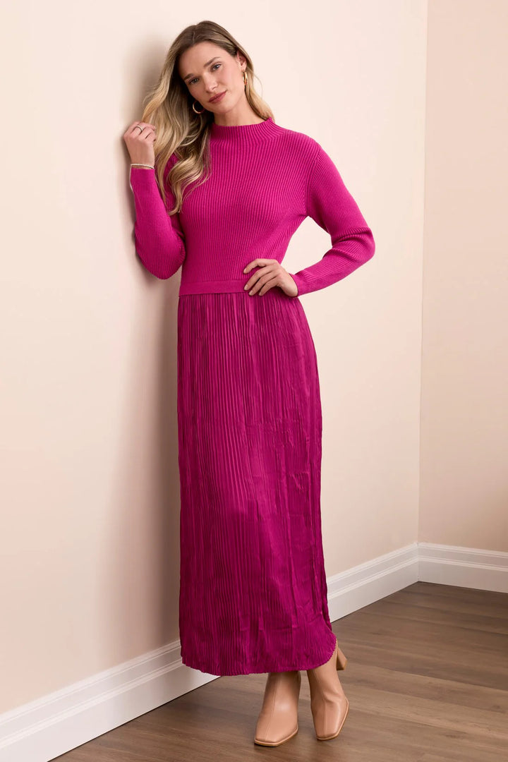 Tribal Long Sleeve Twofer Maxi Dress - Pink Flambe