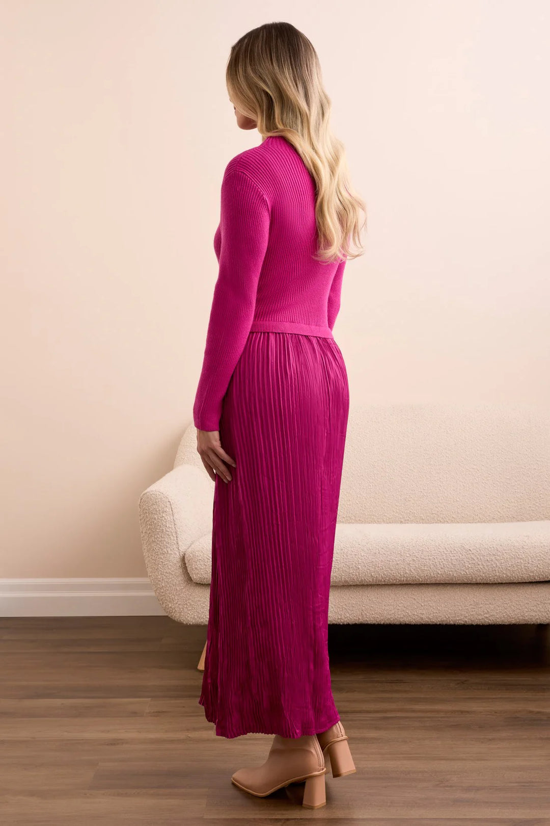 Tribal Long Sleeve Twofer Maxi Dress - Pink Flambe