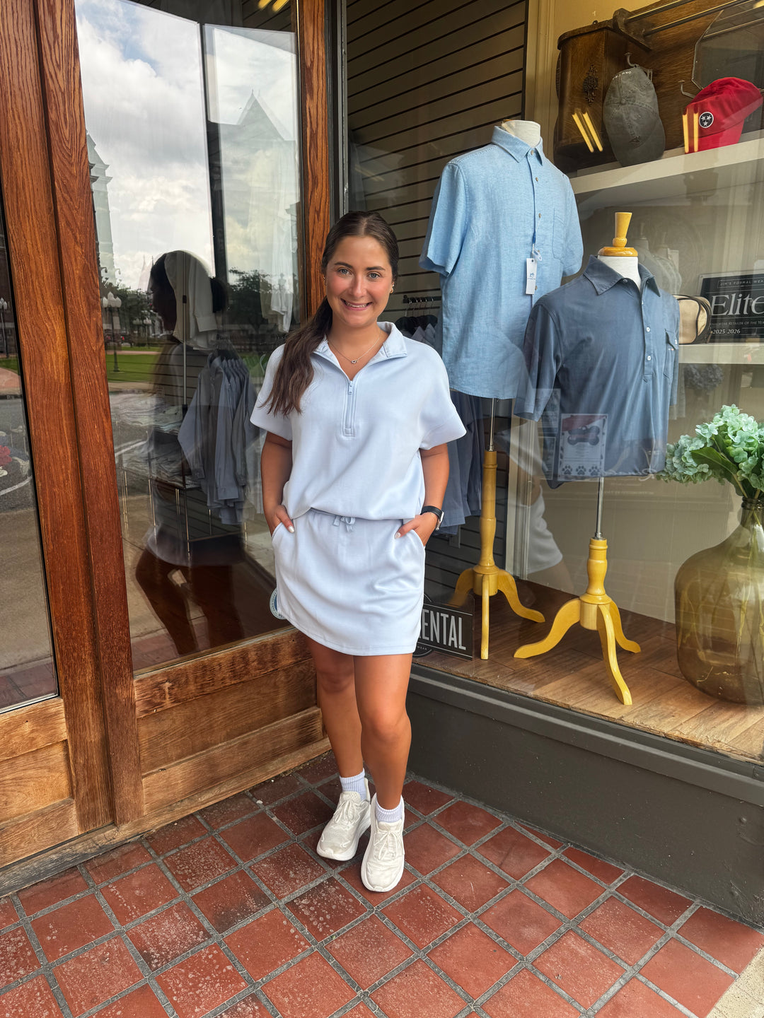 Quarter Zip Short Sleeve Top and Skort Set