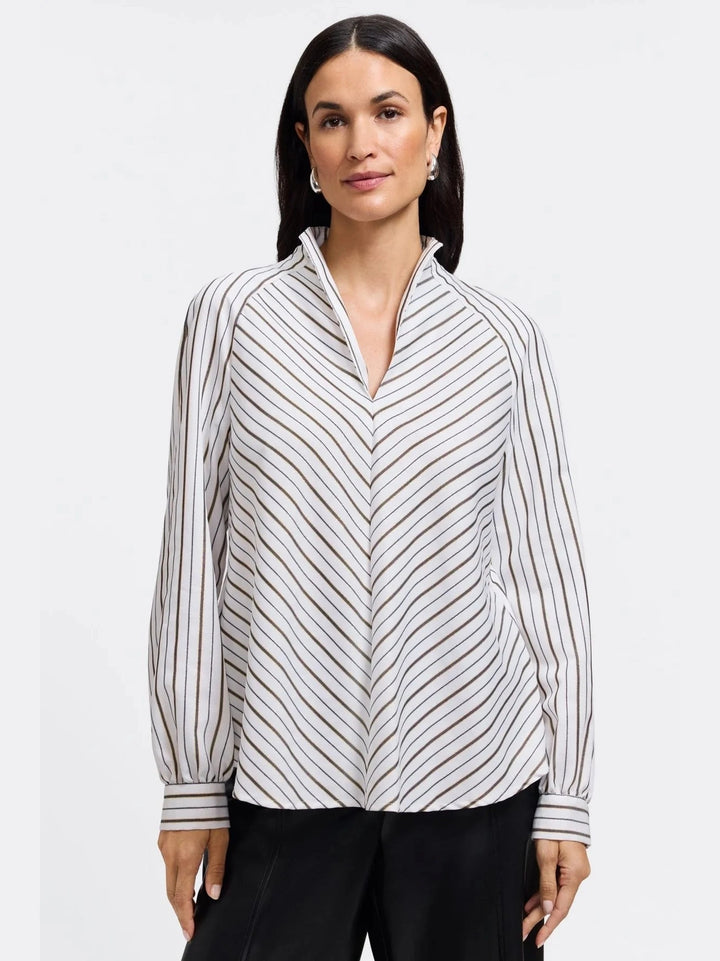 Foxcroft Daphne Popover Blouse- Metallic Stripe