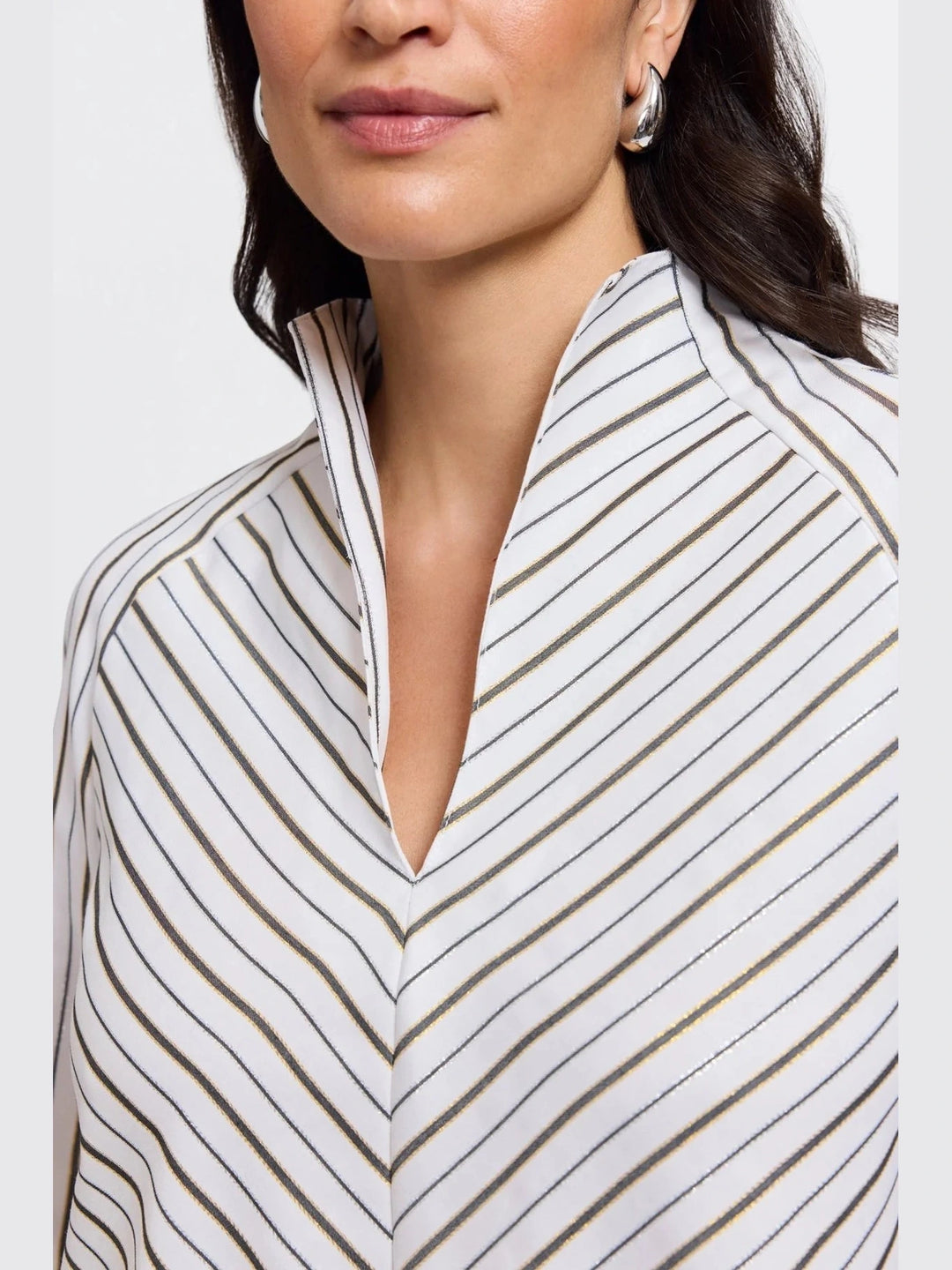 Foxcroft Daphne Popover Blouse- Metallic Stripe