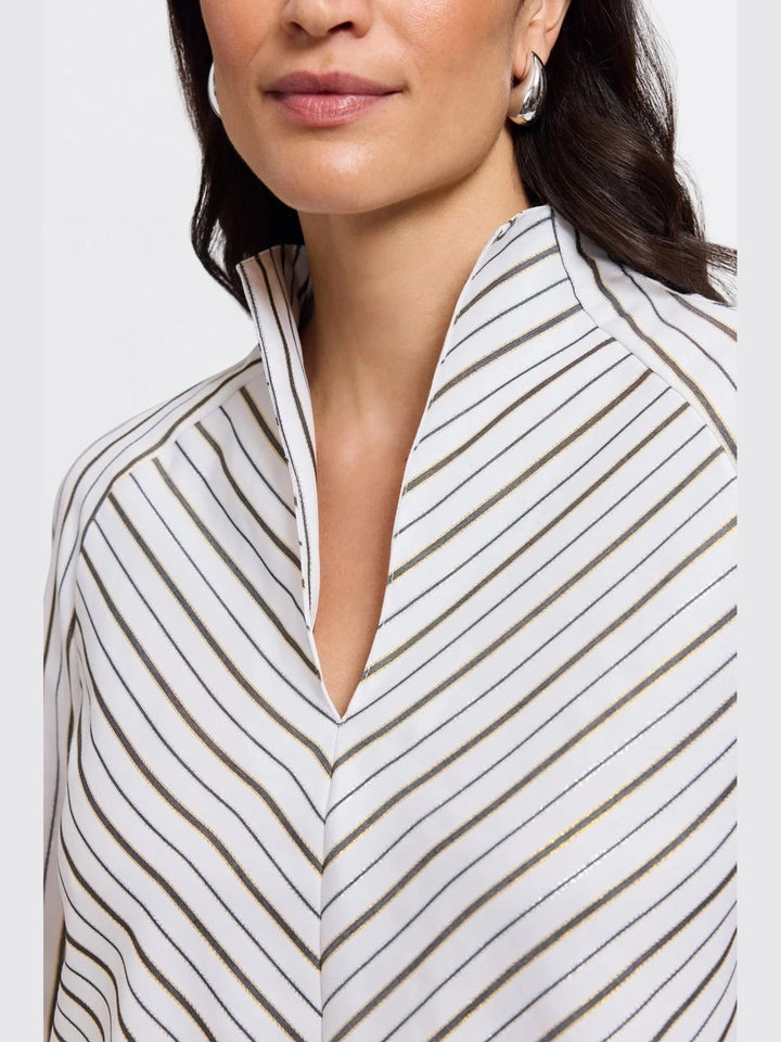 Foxcroft Daphne Popover Blouse- Metallic Stripe