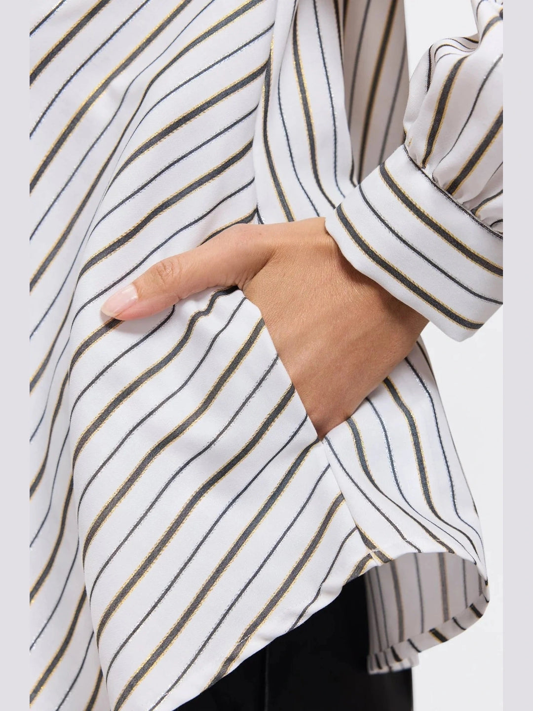 Foxcroft Daphne Popover Blouse- Metallic Stripe
