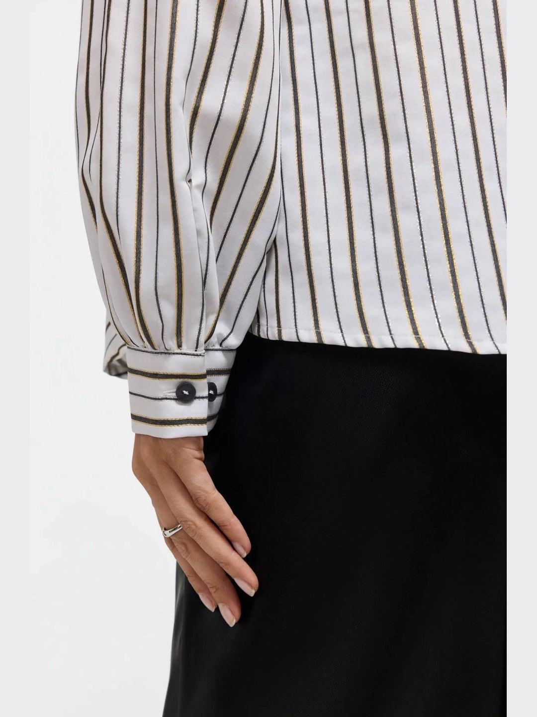 Foxcroft Daphne Popover Blouse- Metallic Stripe