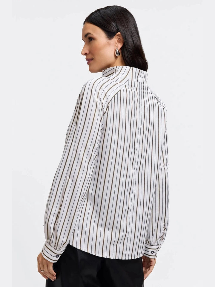 Foxcroft Daphne Popover Blouse- Metallic Stripe