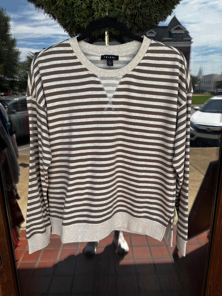 Long Sleeve Striped Crew Neck Top
