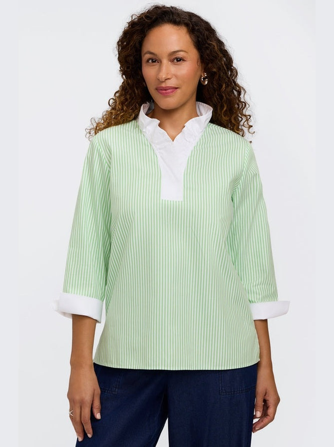 Tammy Popover Top- Mojito Stripe