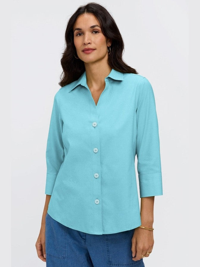 Paityn No Iron Pinpoint 3/4 Sleeve Shirt - Soft Aqua