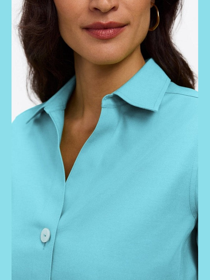 Paityn No Iron Pinpoint 3/4 Sleeve Shirt - Soft Aqua