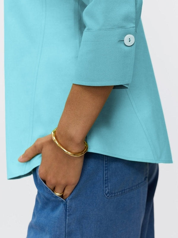 Paityn No Iron Pinpoint 3/4 Sleeve Shirt - Soft Aqua
