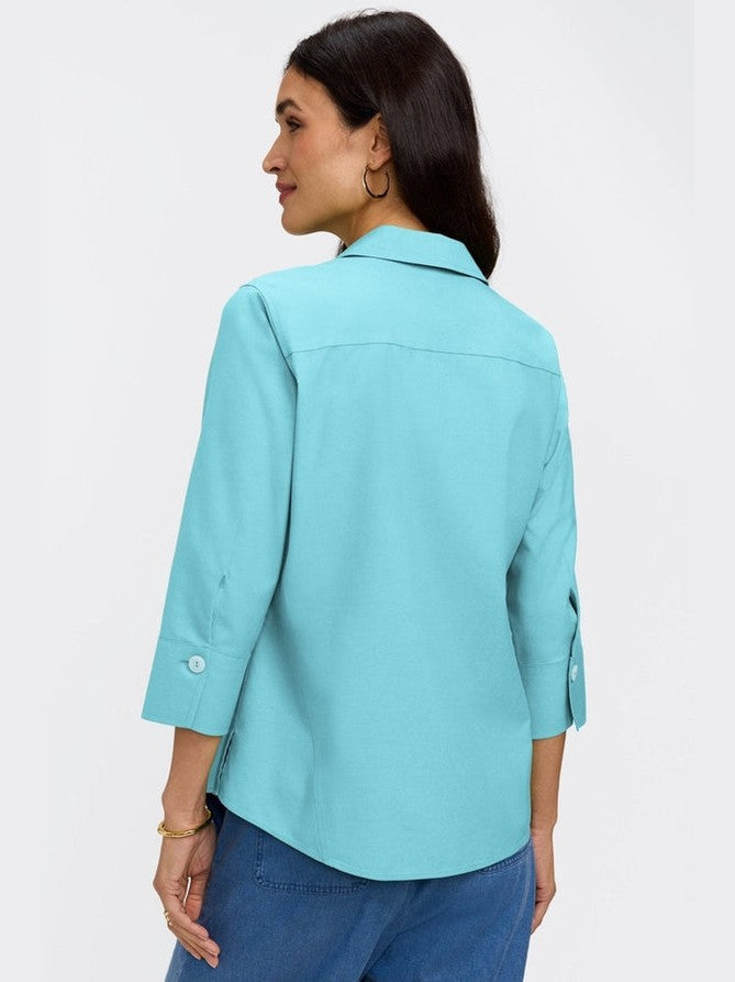 Paityn No Iron Pinpoint 3/4 Sleeve Shirt - Soft Aqua