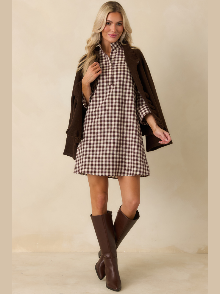 Savoy Shift Dress- Chocolate Check