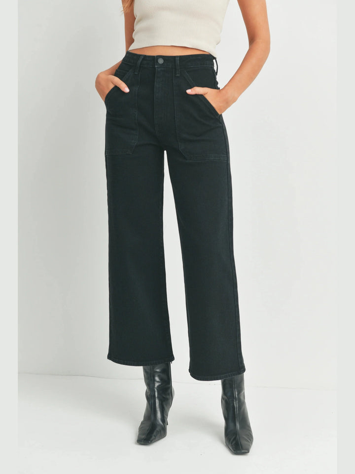 Just Black Denim Patch Pocket Wide Leg - Black