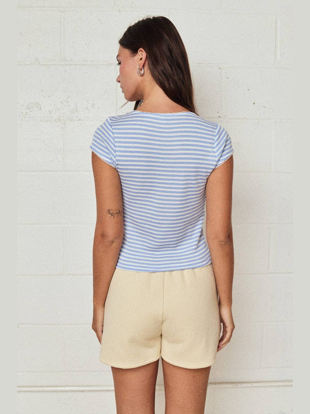 Striped Ribbed Button Front Top - Blue/White