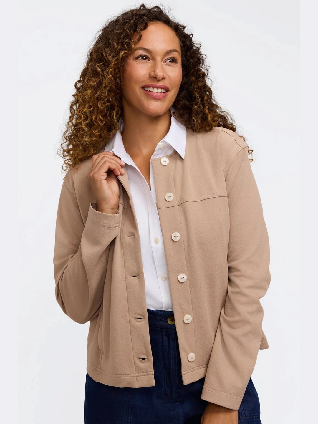 Foxcroft Dina Knit-Woven 3/4 Sleeve Layering Shirt