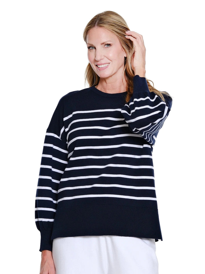 Multiples Black & White Stripe Sweater Top