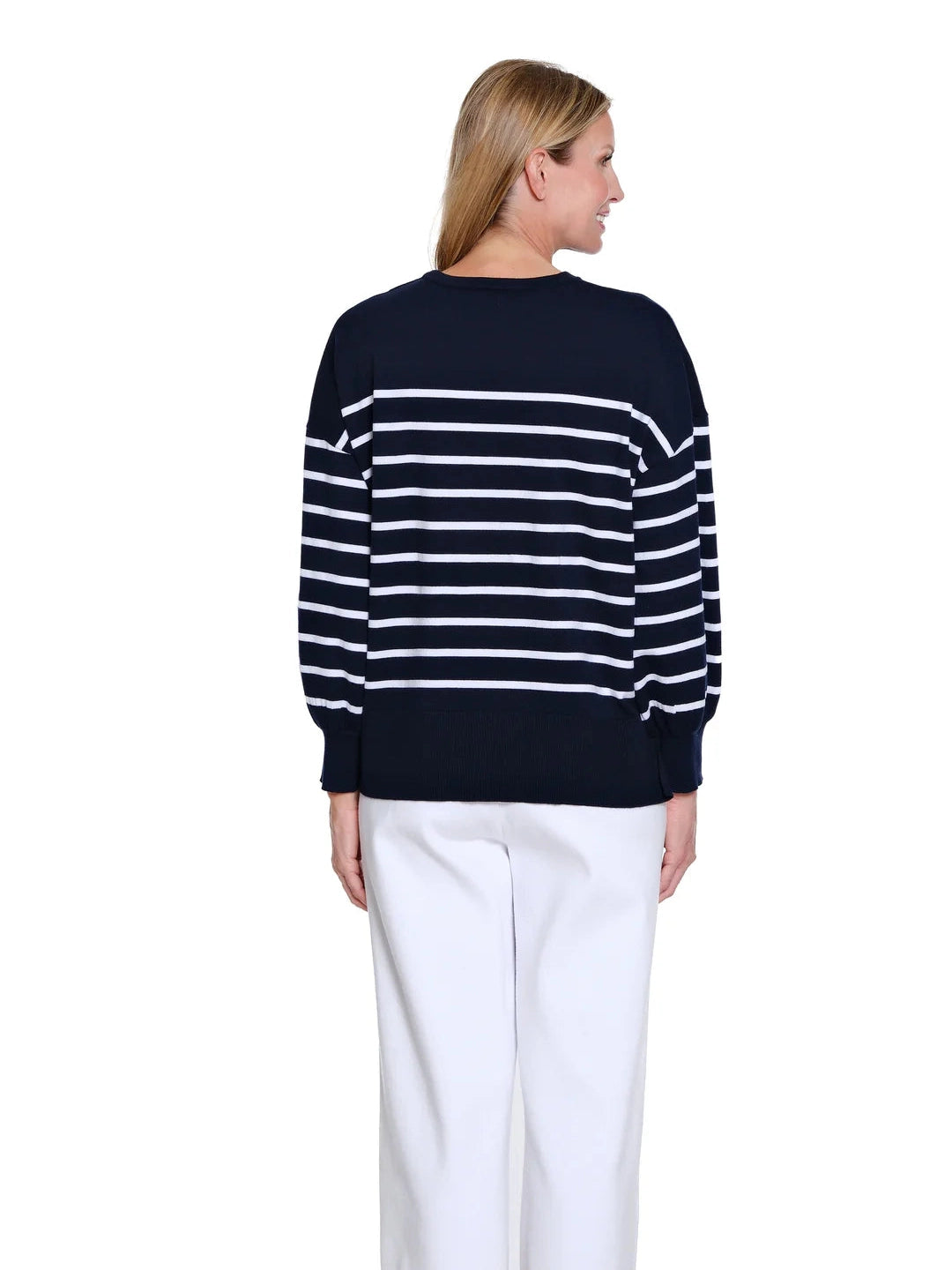 Multiples Black & White Stripe Sweater Top