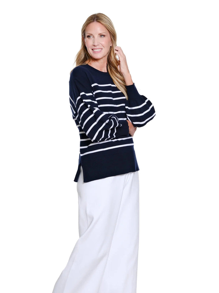 Multiples Black & White Stripe Sweater Top