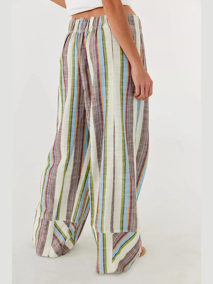 Day’s End Linen Striped Pull-On Pant- Ivory Combo