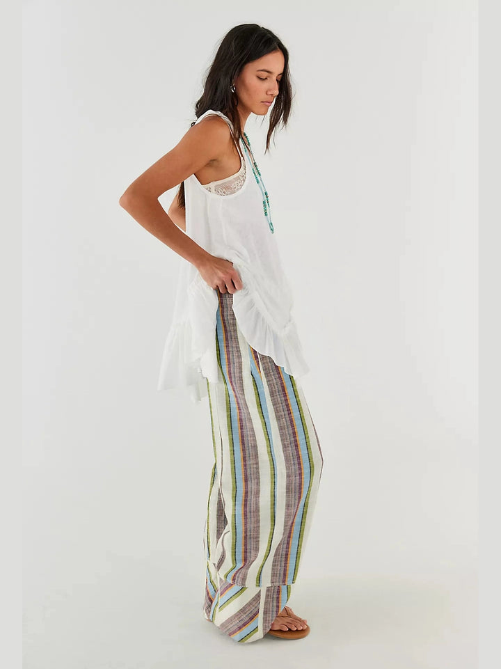 Day’s End Linen Striped Pull-On Pant- Ivory Combo