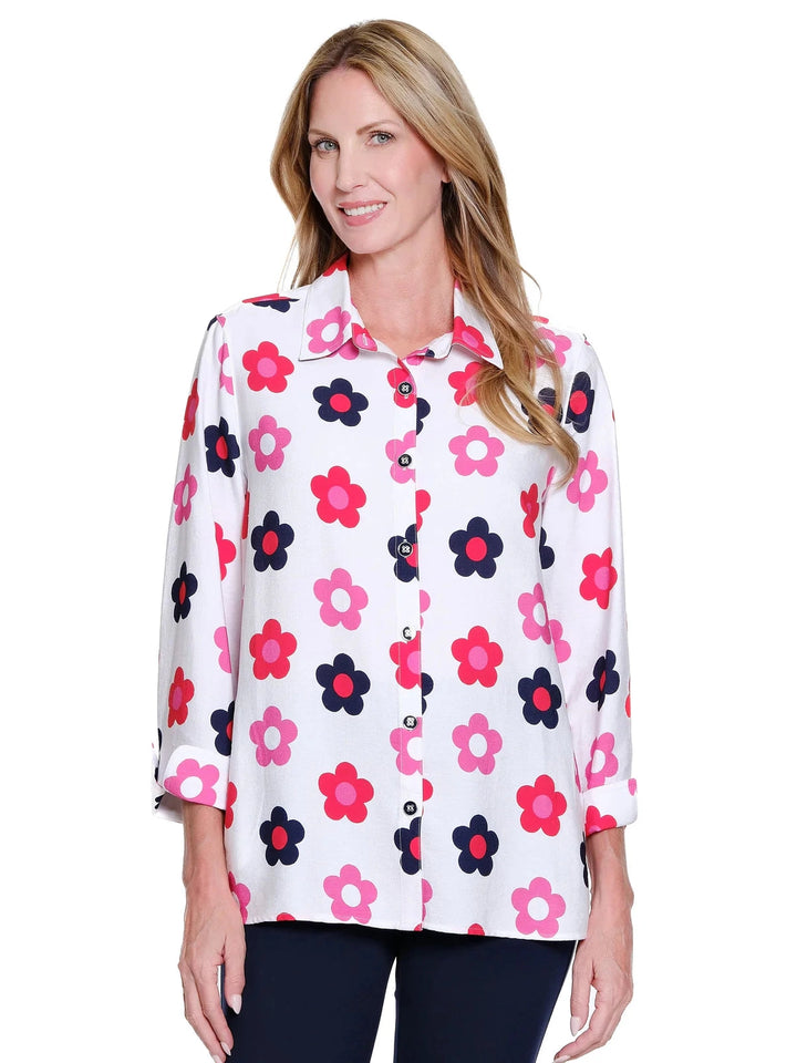 Multiples 3/4 Sleeve Flower Power Shirt