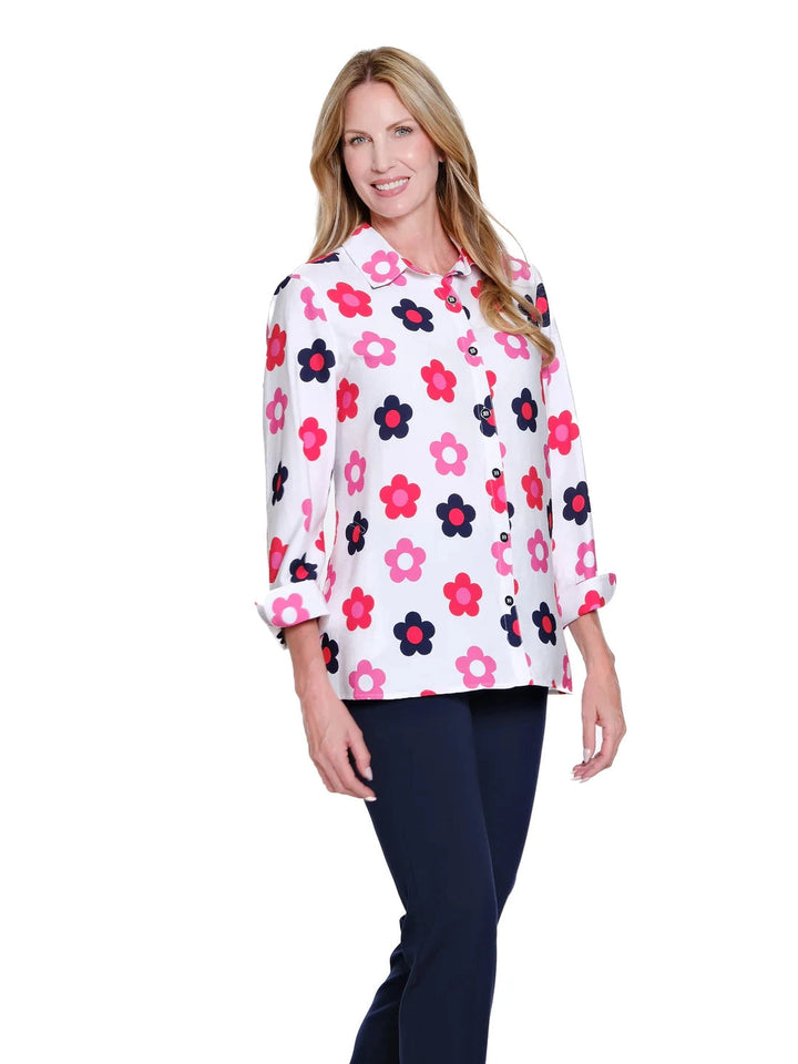 Multiples 3/4 Sleeve Flower Power Shirt