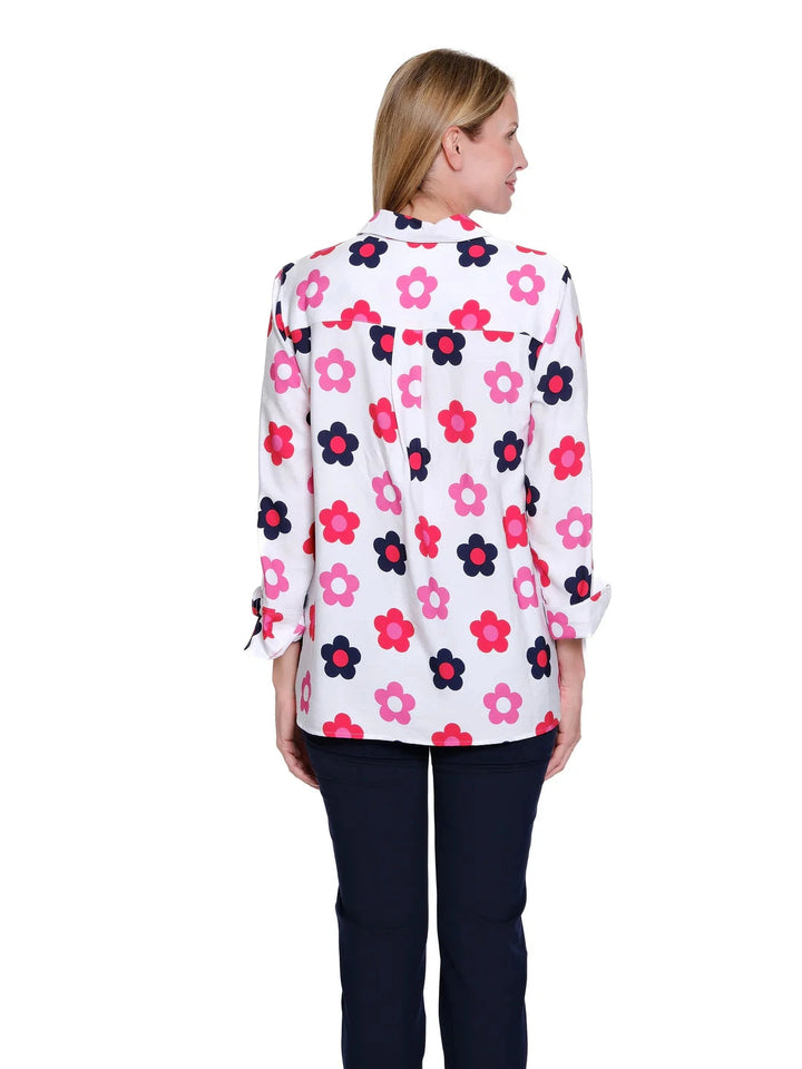 Multiples 3/4 Sleeve Flower Power Shirt