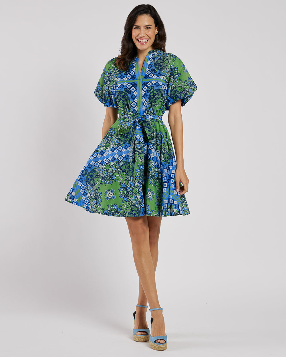 Jude Connally Paisley Cotton Dress- Bonita Scarf Cornflower
