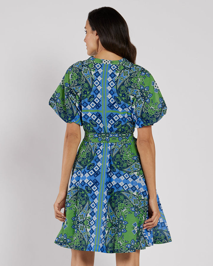 Jude Connally Paisley Cotton Dress- Bonita Scarf Cornflower