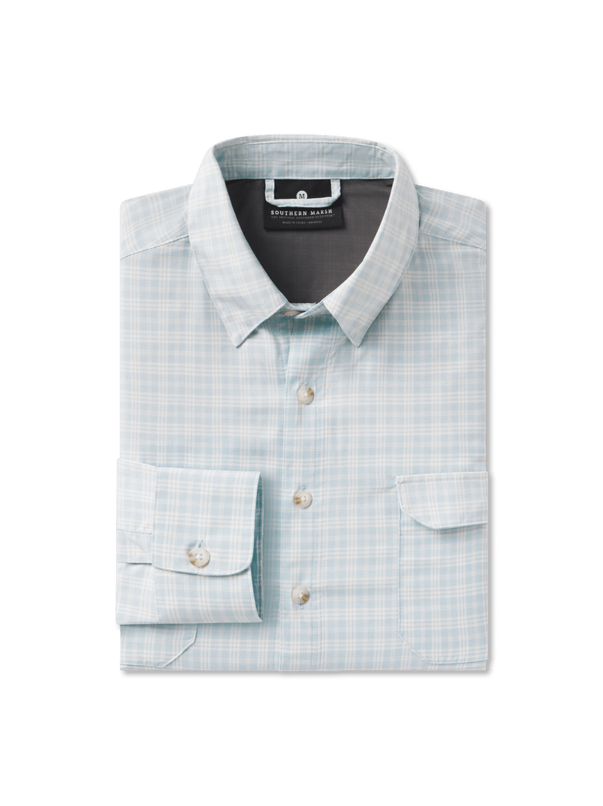 southern marsh long sleeve dress shirts Chambers Performance Gingham Dress Shirt by Southern Marsh Strawberry Fizz and Blue / S