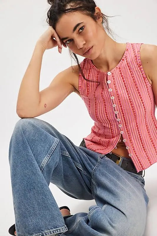Free People Tilly Vest- Cherry Printed