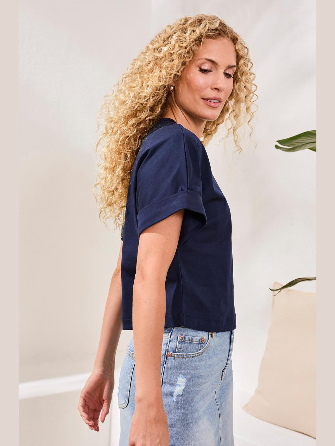 Tribal Crew Neck T-Shirt w/ Turn Up Sleeve