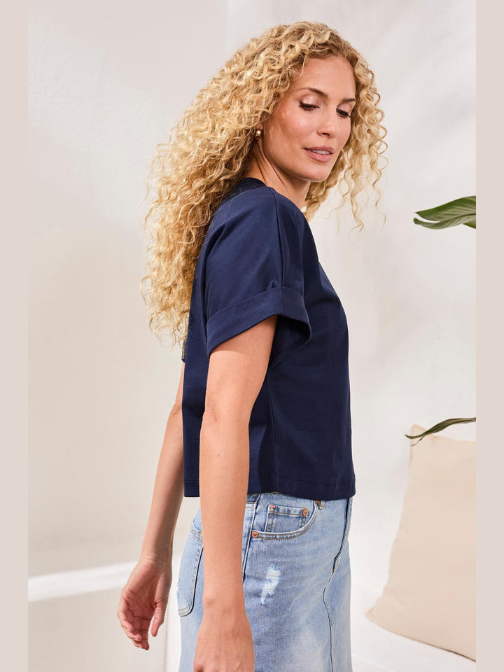Tribal Crew Neck T-Shirt w/ Turn Up Sleeve