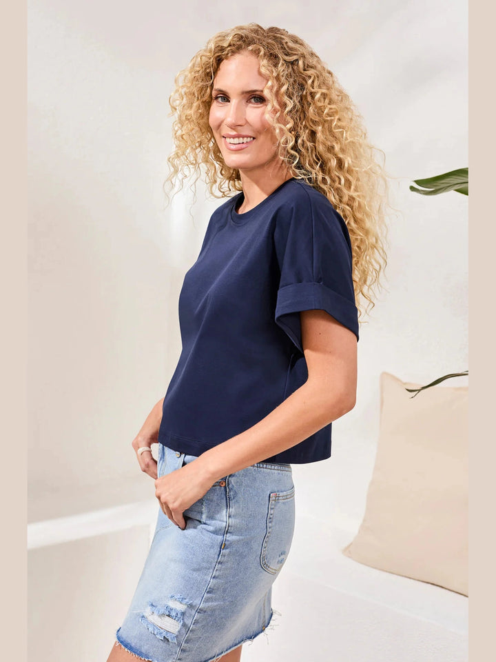 Tribal Crew Neck T-Shirt w/ Turn Up Sleeve