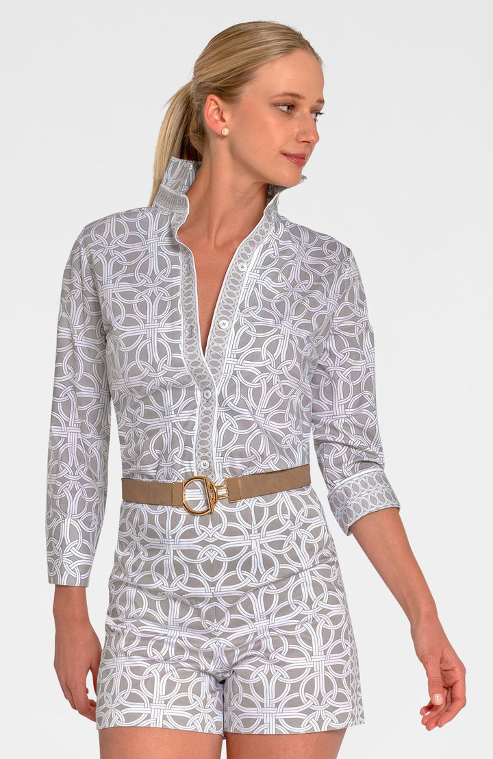 Gretchen Scott Boyfriend Shirt- Kahki Ring Toss