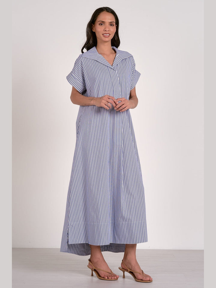 elan striped maxi dress Blue Stripe Tie-Waist Maxi Dress