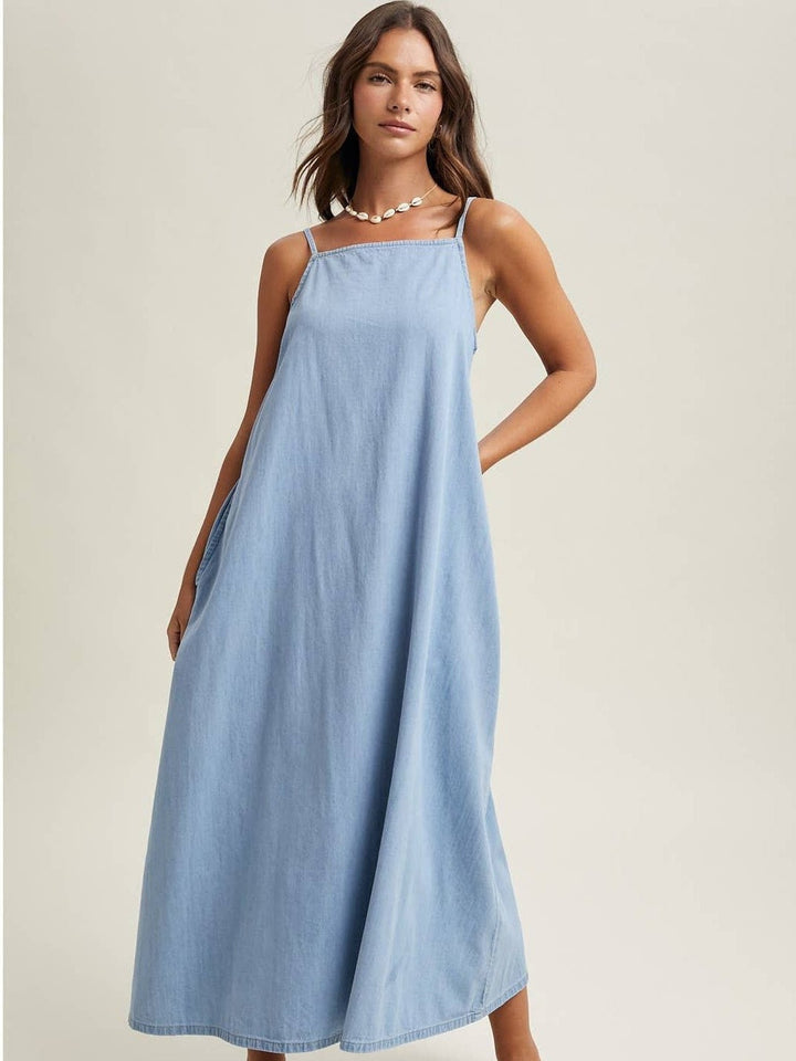 Denim Chambray Maxi Dress - Light Denim