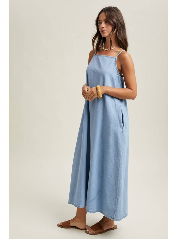 Denim Chambray Maxi Dress - Light Denim