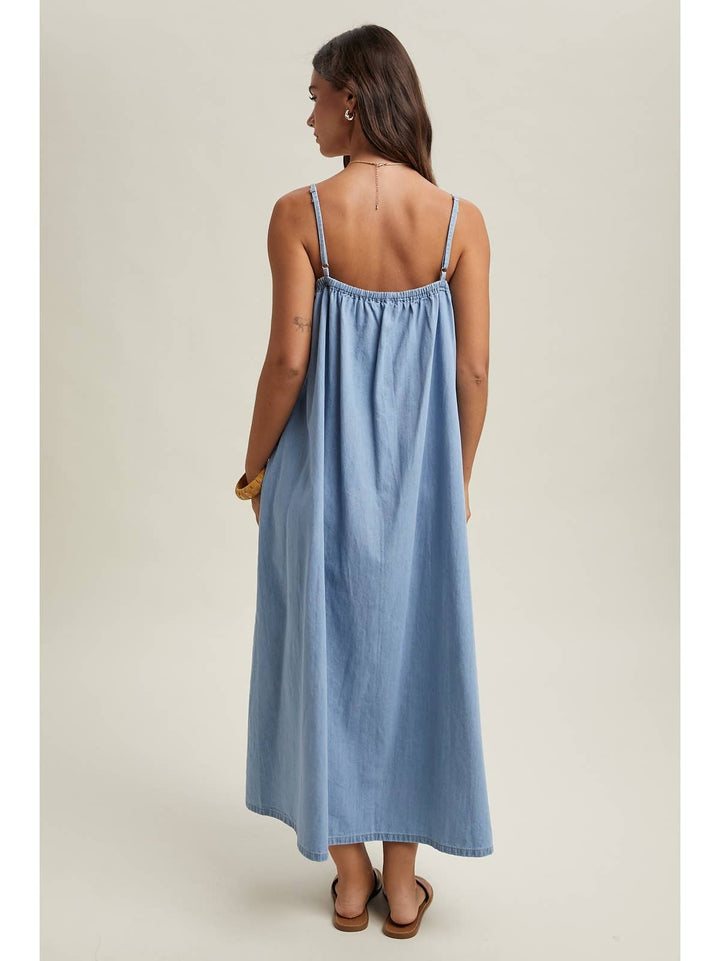Denim Chambray Maxi Dress - Light Denim