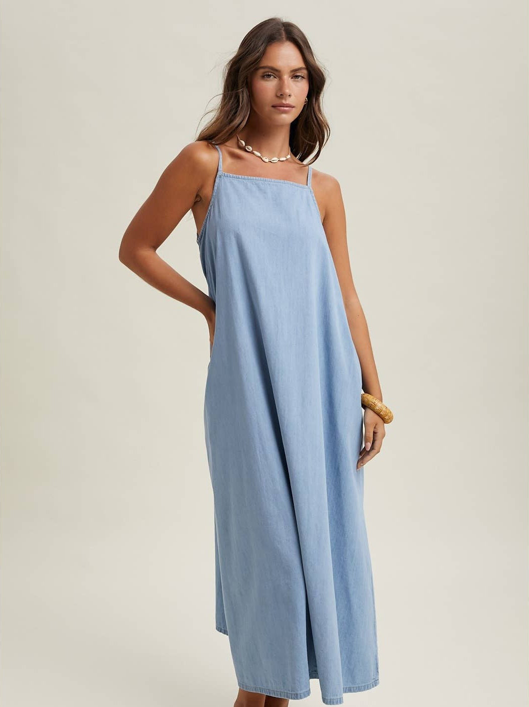 Denim Chambray Maxi Dress - Light Denim